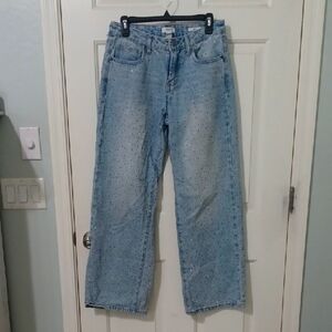 Rhinestones!! Forever 21 Light Blue Baggy Jeans, Covered In Rhinestones